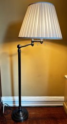 Large Metal Articulated 2 Blul Floor Lamp With Pleated Shade, Needs Rewiring