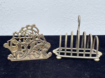 Antique Metal Lot - Napkin Holder And Toast Rack