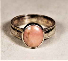 Fine Sterling Silver Ring Having Pink Oval Stone Size 10