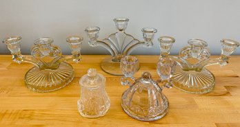 4 Vintage Crystal Glass Candelabras & Votive Cup