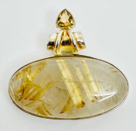 GORGEOUS STERLING SILVER RUTILATED QUARTZ AND CITRINE PENDANT