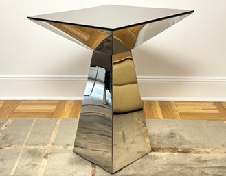 A Glam Modern Chrome And Smoked Glass Sude Table