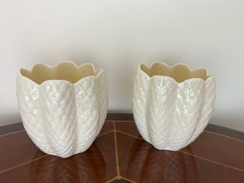 Pair Of Irish Belleek Candleholders