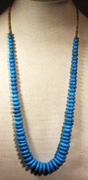 Fine Genuine Turquoise Stone Beaded Necklace 30' Long