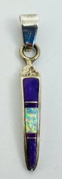 SMALL VINTAGE SIGNED EH ERVIN HOSKIE NAVAJO STERLING SILVER OPAL AND PURPLE INLAID PENDANT