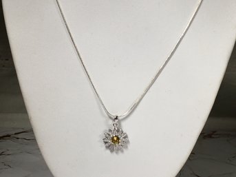 Wonderful Brand New 925 / Sterling Silver Snake Chain Necklace With Sterling Yellow / White Topaz Pendant