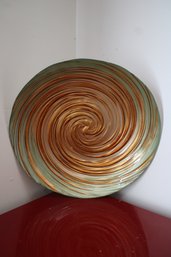 Stunning Irridescent Green And Copper Textured Swirl 16' Glass Bowl