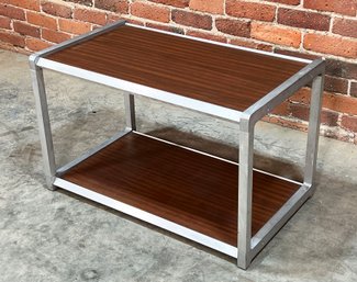 Mid Century Modern Aluminum & Rosewood Veneer Bar Cabinet / Cart