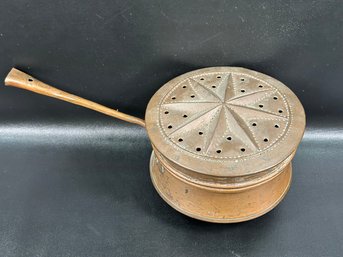 A Vintage Moroccan Handled Pot With Pierced-Star Patterned Hinged Lid, Handcrafted In Copper