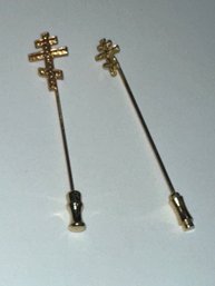 Pair Of Gold Wash Over Sterling Russian Orthodox Cross Stickpins