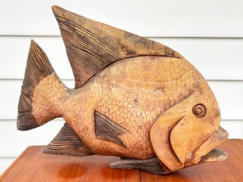 A Large Antique Carved Wood Fish - Likely Japanese