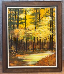 Beautiful Signed Autumn Scene Oil On Board Painting