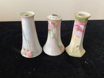 3 Piece Bavaria Porcelain Hand Painted Rose Patterned Flower Vase