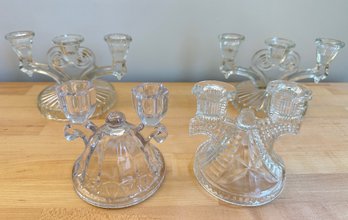 4 Vintage Crystal Glass Candelabras