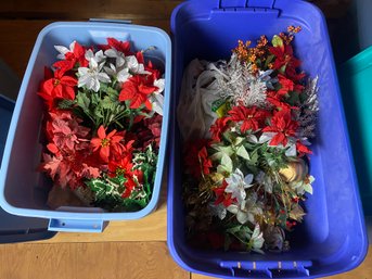 Two Totes Of Faux Christmas Flowers