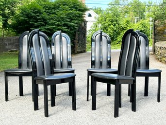 A Set Of 6 Vintage Italian Modern Deco Revival Lacquer And Leather Dining Chairs By S.P.A. Tonon & Co