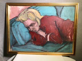 Interesting Vintage Oil On Board Of Sleeping Woman - Unsigned - We Have Two By The Same Artist - Very Nice