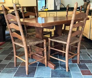 A Vintage Pine Trestle Base Dining Table And Set Of 4 Chairs - Hunt Country Furniture