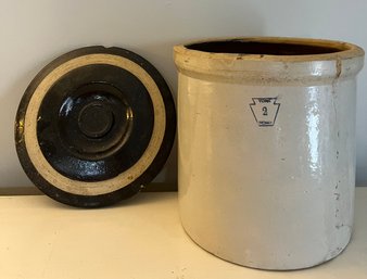 Vintage Two Gallon Stoneware Crock W/Lid