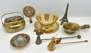 8 Vintage Brass Bowls, Candle Snuffers, Basket, Eiffel Tower & More