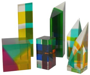 Set Of Six Colorful Lucite Art Sculptures