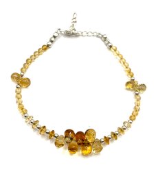 Sterling Silver And Amber Color Beaded Bracelet