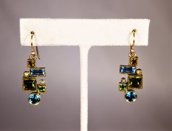 Fine Signed Patricia Locke Pierced Earrings Colorful Stones