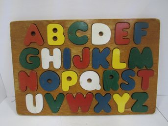 Vintage Wood  Wooden Alphabet Art Puzzle Hand Made Educational Classroom Tool