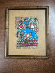 Colorful Framed Vintage Amate Bark Paper Mexican Folk Art Painting 10' X 12'