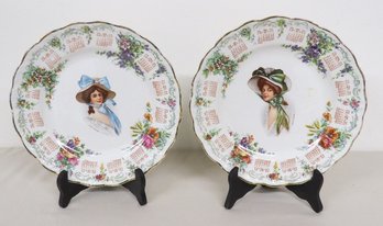 A Pair Of 1910 Gibson Girl Decorated Calendar Plates By Carnation McNicol