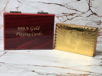 Incredible Brand New Set Of 24K / 999.9 Gold Playing Cards Fitted Mahogany Box - Amazing Gift Idea - WOW !