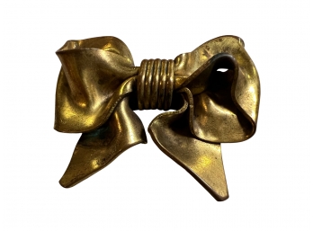 Large Vintage Brass Bow Shaped Brooch