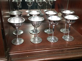 Lot Of Eight (8) Vintage Art Deco Style Chrome Cordials - Just Need Some Polishing - Bar Items / Barware