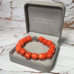 Fabulous Chunky Orange Coral Bracelet With Sterling Silver Clasp - Very Nice Looking Bracelet - 7' Long