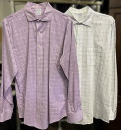 Two Brooks Brothers Slim Fit Button Down Cotton Dress Shirts- One Is No Iron Stretch- Size 16 1/2