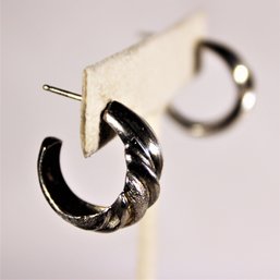 Vintage Sterling Silver Wide Hoops Pierced Earrings