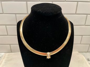 14K Gold Choker Necklace With Gold & Diamond Slide Pendant