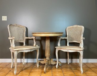 Buying & Design SPA - Italian Distressed Chic Bistro Set With Cane Arm Chairs