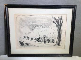 Interesting Vintage Print From Israel - Signed Lower Left - Not Sure Of Signature - Nice Piece - Frame Damaged