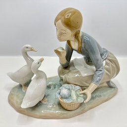 Lladro Girl Feeding Ducks Figurine, New In Box