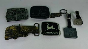 Vintage Belt Buckle, Keychain And Tag Lot