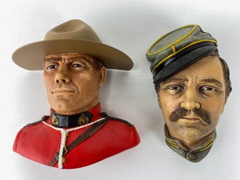 Bossons Chalkware Heads - Royal Canadian Mounted Policeman & Infantry Officer Civil War