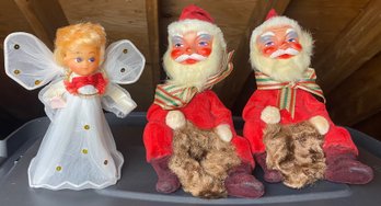 Two Vintage Santa Bobble Heads And An Angel