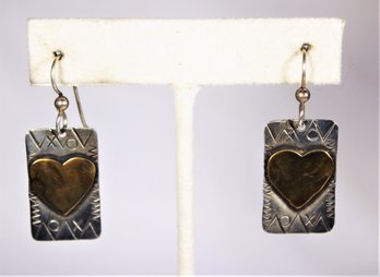 Sterling Silver Mixed Metals Pierced Earrings Heart Shaped By Comstock