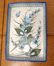 Finely Made Ken Edwards Pottery Tonala Mexico Signed Rectangular Tray With Butterflies And Flowers