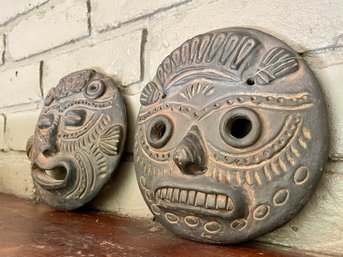 Pair Of Clay Mayan Tribal Masks