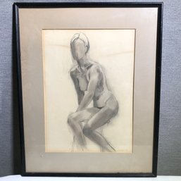 Very Nice Vintage Nude Sketch By Doden ? - 1970 - Slight Water Stain - Original Frame - Nice Vintage Piece