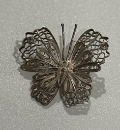 Gorgeous Sterling Filigree Butterfly Brooch