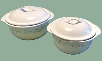 Two Corelle Country Cottage Covered Casseroles With Lids-1 1/2 & 2 1/2 Quart