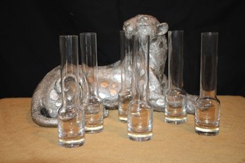 Silver Cheetah Statuette And Six Shot Shooters